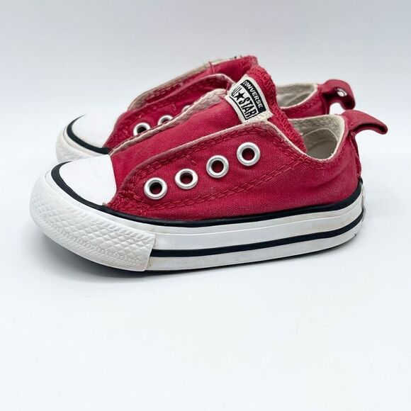 Converse All Star Fire Engine Red Canvas Side Aplix Sneaker - Toddler US 4 - Picture 4 of 8